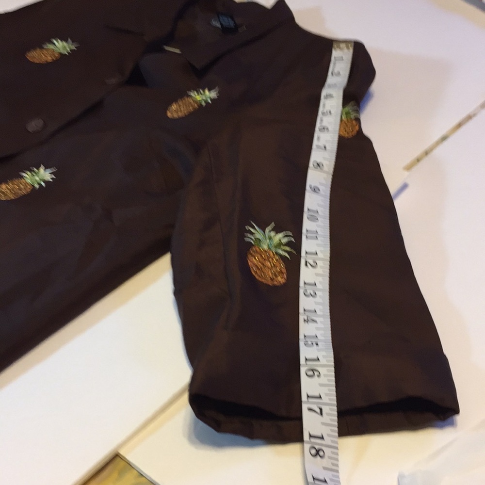 Silkland Brown Silk Top with Embroidered Beaded Pineapples Size 10 - Picture 12 of 15